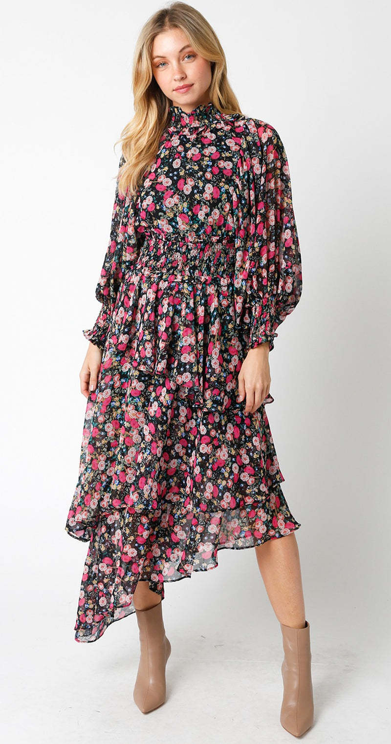 FLORAL ASYMMETRICAL DRESS  BLU Couture Clothing