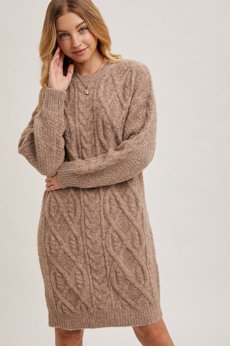 CABLE KNIT SWEATER DRESS BLU Couture Clothing CABLE KNIT SWEATER DRESS BLU Couture Clothing