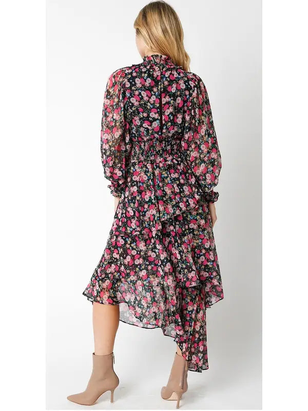 FLORAL ASYMMETRICAL DRESS BLU Couture Clothing FLORAL ASYMMETRICAL DRESS BLU Couture Clothing