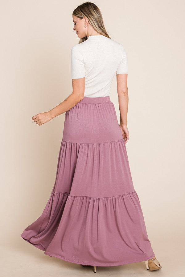 ESSENTIAL TIERED MAXI SKIRT (PLUM)