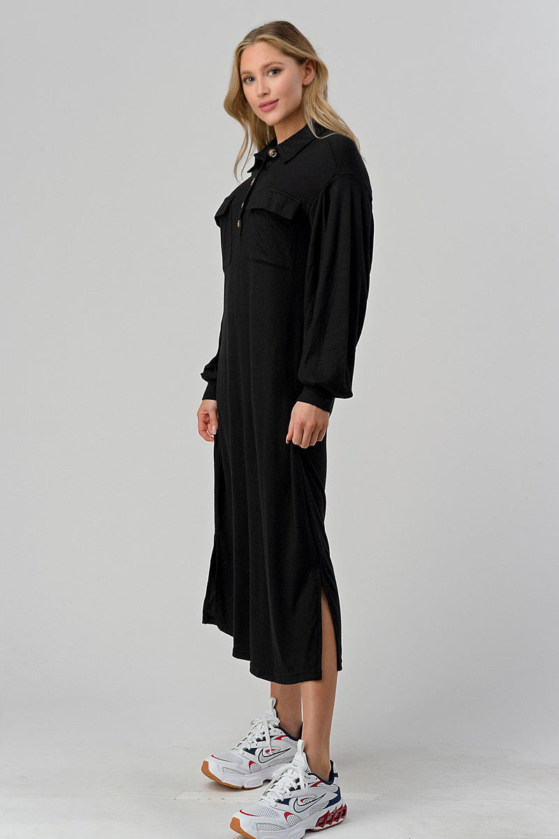 LT HENLEY SWEATER DRESS BLU Couture Clothing LT HENLEY SWEATER DRESS BLU Couture Clothing