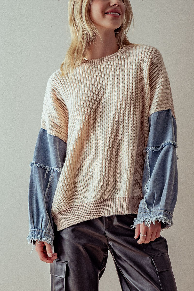 DENIM CONTRAST SWEATER