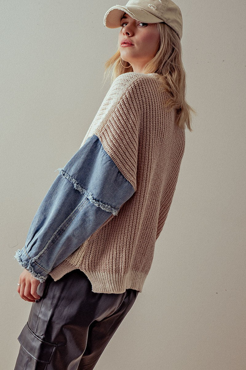 DENIM CONTRAST SWEATER