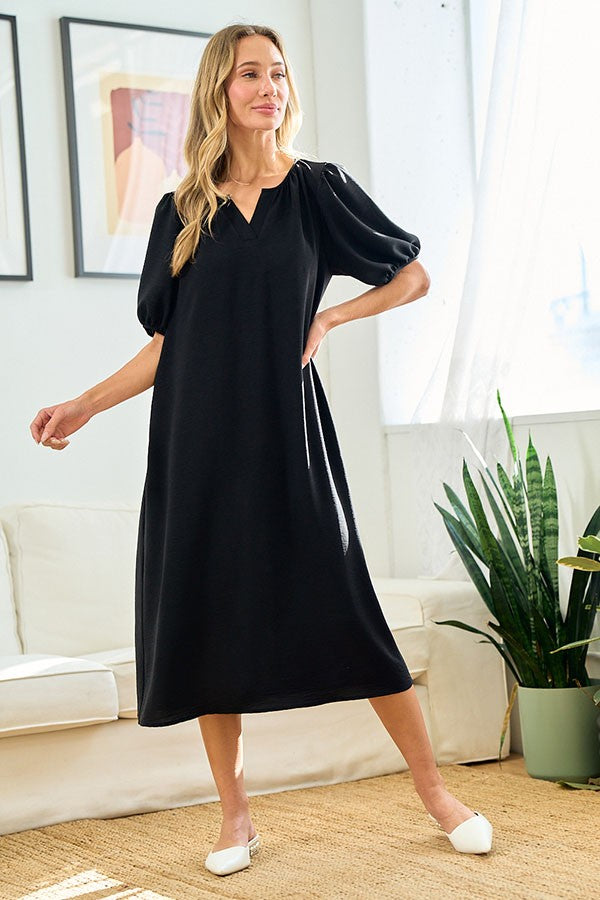 ESSENTIAL MIDI DRESS (BLACK)