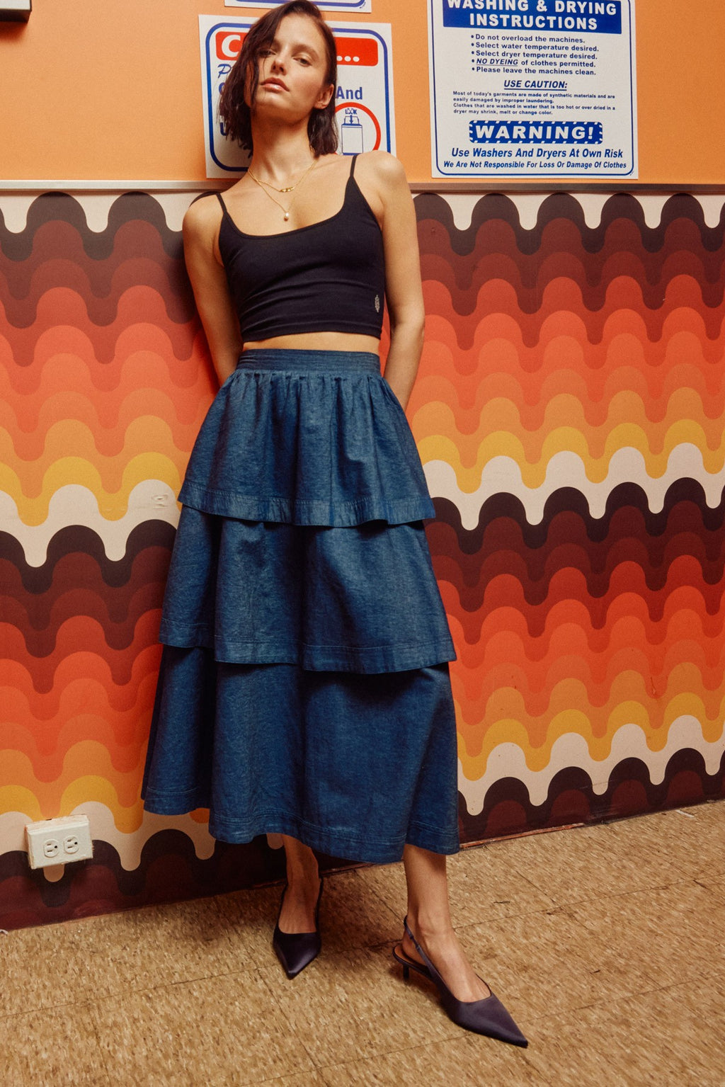 CHAMBRAY TIERED SKIRT