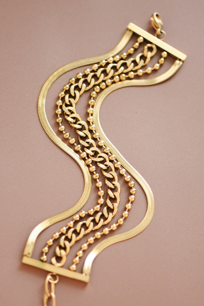 18K GOLD LINK LAYERED  BRACELET