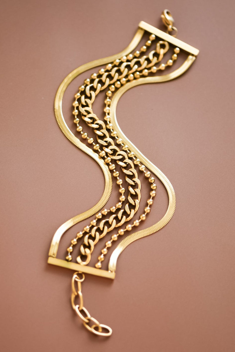 18K GOLD LINK LAYERED  BRACELET