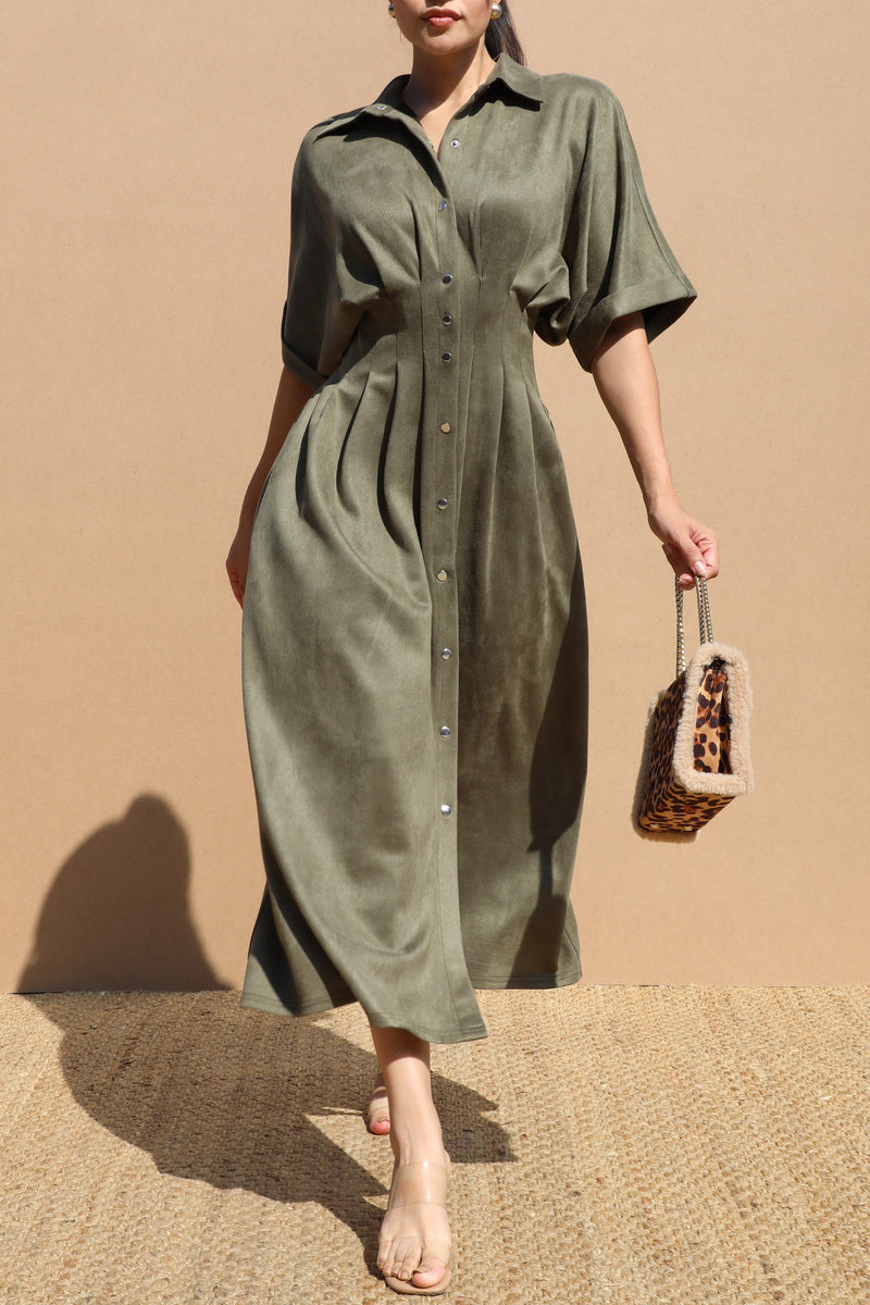 SUEDE BUTTON DOWN DRESS