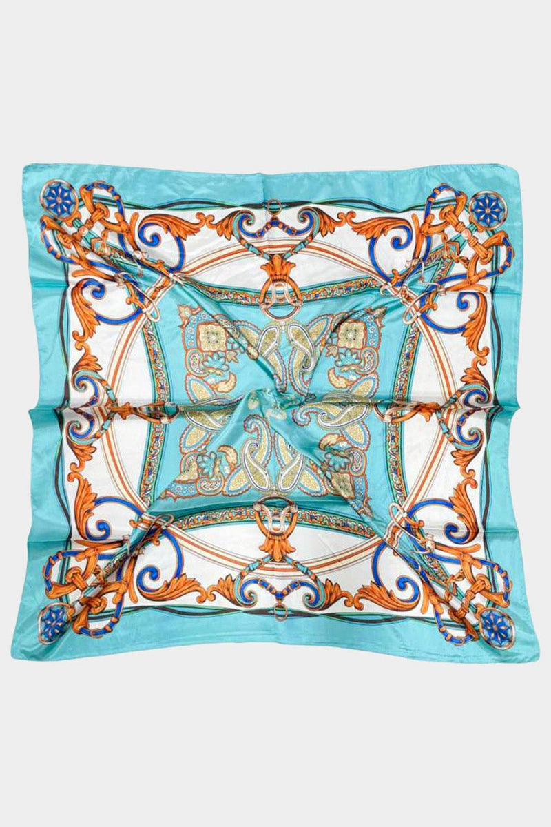 SQUARE PRINT SCARF - AQUA