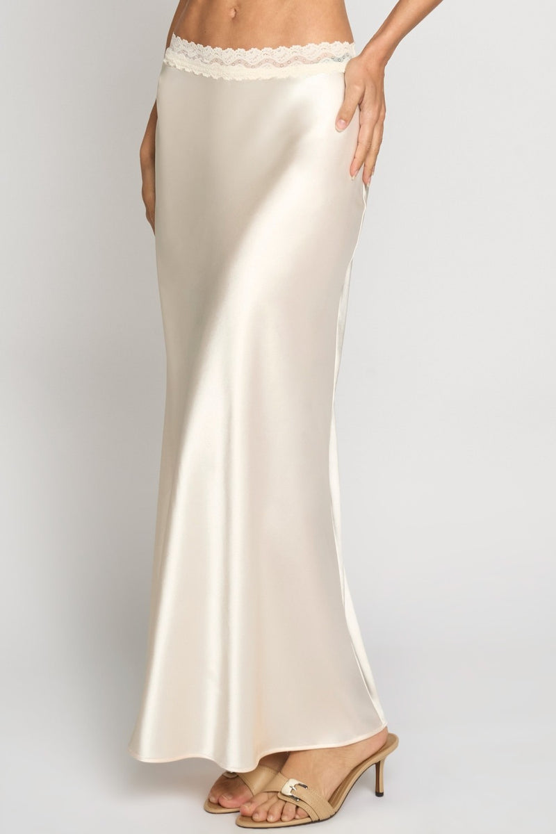 LACE WAIST SLIP SKIRT - CHAMPAGNE