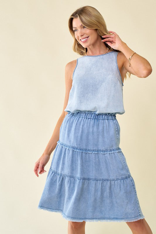 DENIM TIERED SKIRT