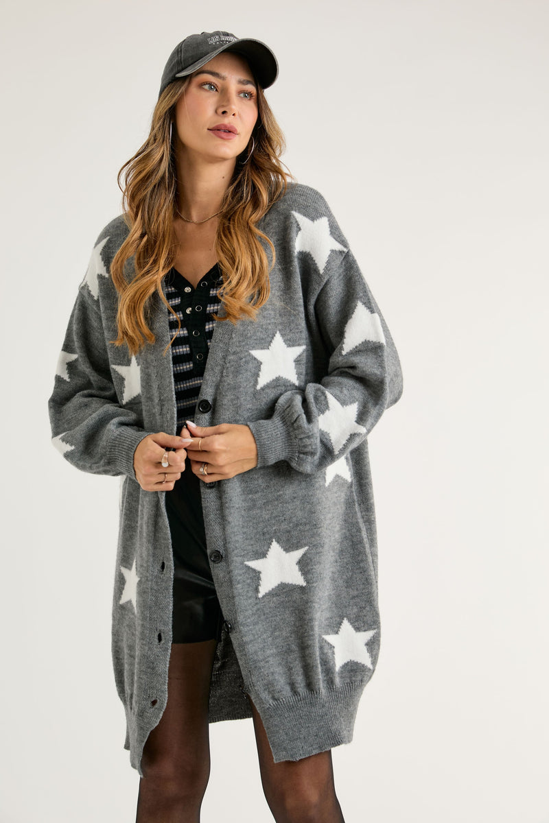 STAR PRINT  LONG CARDIGAN